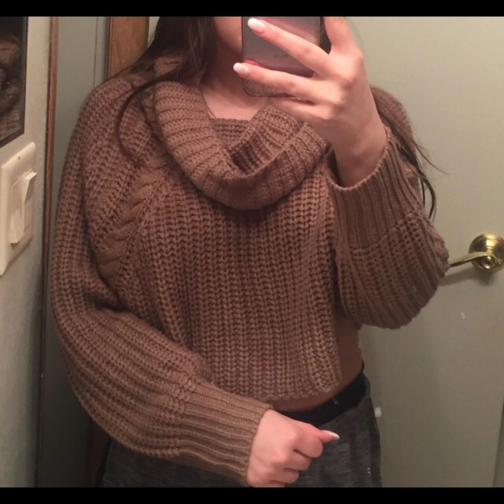 Cropped brown knitted sweater - Picture 2 of 2
